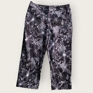 Rafaella Capris Women's Sz 14 Black and White Tropical Floral Design